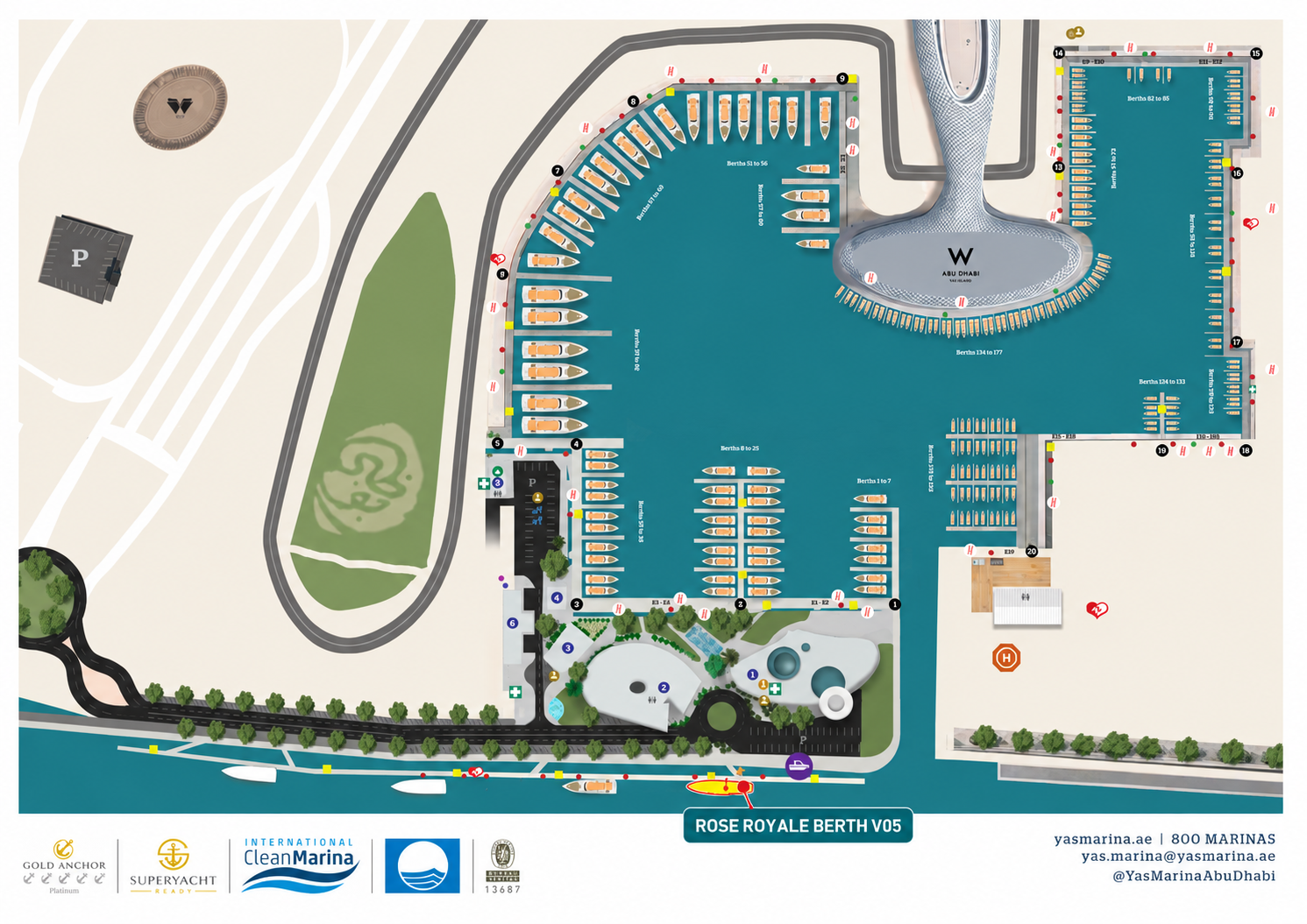 Rose Royale berth V05 at Yas Marina, Abu Dhabi - location map